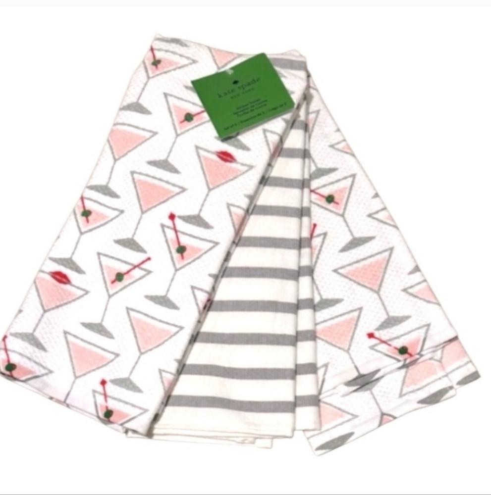 Kate Spade 3pc Kitchen Towels Set  - Martini Print - NWT